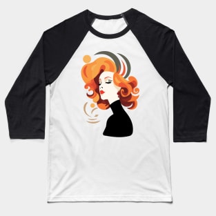 Minimalist Illustration of Orange-Haired Lady in Black Baseball T-Shirt